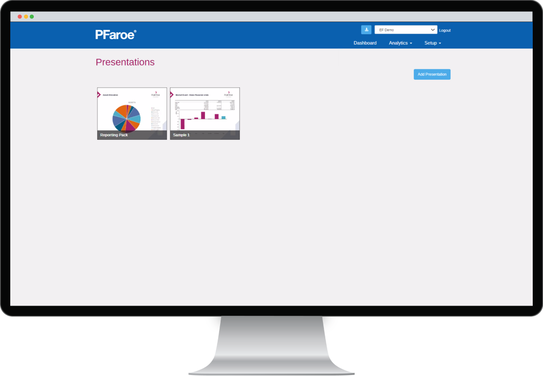 Mockup of PFaroe E&F Dashboard with Reporting metrics